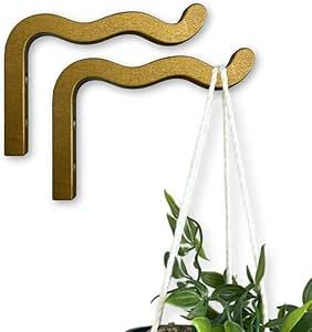 EvenWood 2-Piece Set of Wavy Wooden Wall Planters for Indoor Plants - Natural Plant Hook for Wall Plant, Wind Chimes, Flower Brackets - Durable Bracket Plant Hanger (Bronze) Planters For Indoor Plants, Plant Hooks, Wall Planters, Ceiling Fan In Kitchen, Home Tools, Natural Plant, Bath Fixtures, Wall Planter, Plant Wall