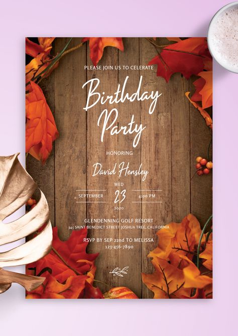 Birthday invitation template for men's birthday party comes in rustic fall-inspired design with lovely typography and wooden fence in the background. Customize online and save printable PDF or order prints. Unique Birthday Invitations, Baby's 1st Birthday, 1st Birthday Invitation Template, Invitation Card Birthday, Custom Birthday Invitations, Girl Birthday Party Invitations, 50th Birthday Invitations, 40th Birthday Invitations, Photo Birthday Invitations