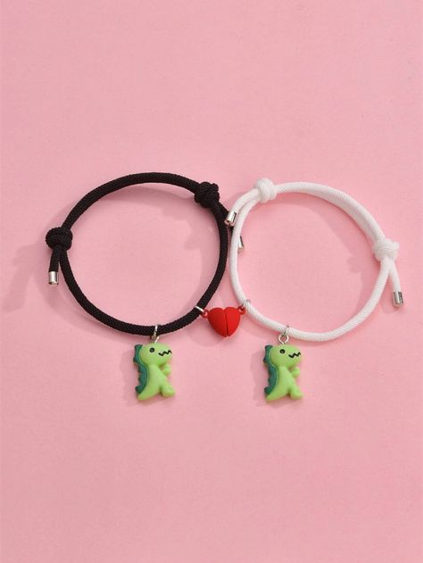 2pcs Dinosaur Charm Bracelet | SHEIN USA Bestie Bracelets, Best Friends Bracelets, Bracelets Bff, Dinosaur Pendant, Matching Couple Gifts, Bff Jewelry, Bff Bracelets, Best Friend Bracelets, Embellished Fashion