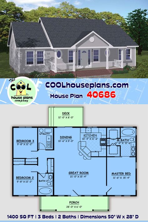 Country, Ranch House Plan 40686 with 3 Beds, 2 Baths House Plans 1400 Sq Ft, 1400 Sq Ft Floor Plans, Floor Plans 1400 Sq Ft, Simple 2 Bed 2 Bath Floor Plan, House Design Layout Floor Plans, 2022 House Plans, 3 Bed 2 Bath Floor Plans 1500 Sq Ft Ranch, 3 Bedroom Split Ranch Floor Plans, House Plans For 1500 Sq Ft