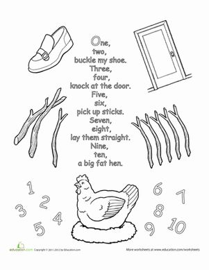 Preschool Fairy Tales Nursery Rhymes Worksheets: Nursery Rhyme Coloring: One, Two, Buckle My Shoe Nursery Rhymes Preschool Theme, Nursery Rhymes Preschool Crafts, One Two Buckle My Shoe, Nursery Ryhmes, Rhyming Preschool, Nursery Rhyme Crafts, Buckle My Shoe, Preschool Poems, Preschool Worksheets Free Printables