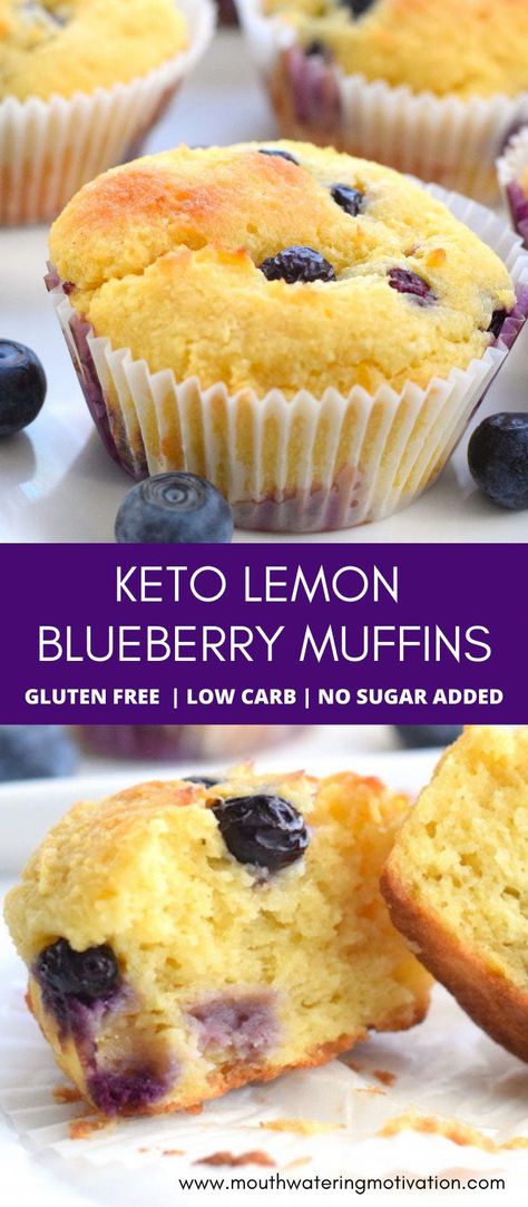 Low Carb Keto Lemon Blueberry Muffins | Mouthwatering Motivation #EasyLowCarbFoods Keto Blueberry Lemon Muffins, Keto Muffins Blueberry, Leftover Lemons, Keto Lemon Blueberry, Muffins Lemon, Low Carb Blueberry Muffins, Lemon Blueberry Muffins Recipe, Keto Muffin Recipe, Keto Blueberry Muffins