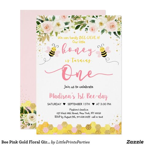 Bumble Bee Invitations, Bee First Birthday, 18th Birthday Invitations, 1st Bee Day, Bee Invitations, 1st Birthday Party For Girls, Bee Birthday Party, First Birthday Theme, 1st Birthday Themes