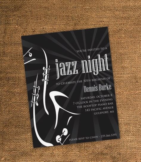 Jazz Party Theme, Jazz Theme, Jazz Night, Jazz Party, 51 Birthday, Dance Party Invitations, Fun Party Themes, Freestyle Rap, Jazz Fest