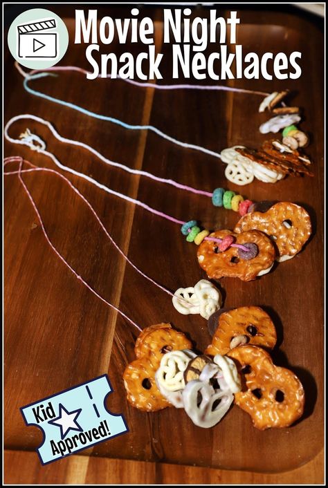 My kids and I made these fun Movie Night Snack Necklaces for our movie nights, both at home and at the theater. They are easy to make with any snack that you can string on and were a tasty treat during the show! Great for slumber parties too. Snack Necklace, Chewy Granola Bars Homemade, Homemade Cheese Crackers, Movie Night Snacks, Sweet Potato And Apple, Road Trip Snacks, Movie Snacks, Mini Pretzels, Weekend Crafts