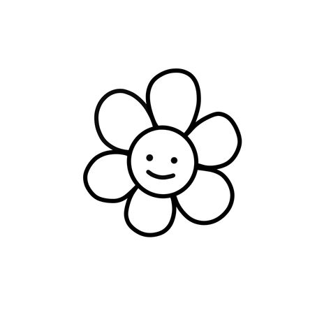 Flower Tattoos Simple Outline, Small Tattoos Smiley Face, Flower Tattoos Cartoon, Flower Doodles Tattoo, Flower With Smiley Face Tattoo, Smiling Flower Tattoo, Silly Flower Tattoo, Smiley Face Flower Tattoo, Happy Flower Tattoo