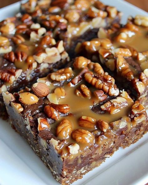 Martha Stewart Recipes | Chewy Nutty Squirrel Bars | Facebook Delicious Discoveries, Cheesecake Brownie Bars, Cajun Recipes Authentic, Nutty Bars, Chewy Bars, Martha Stewart Recipes, Clean Eating Lunch And Dinner Recipes, Pecan Recipes, Delicious Cookie Recipes