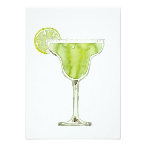 Margarita Watercolor Invitation | Zazzle.com Cocktails Drawing, Lime Slice, Watercolor Invitation, Shower Cards, Hand Painted Wedding, Watercolor Ideas, Watercolor Sketchbook, Watercolor Invitations, Sea Glass Art