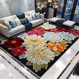 Modern Colorful Blooming Flowers Area Rug for Living Dinning Room Boho Floral Throw Rugs Non Skid Floor Mats Home Office Carpet,4'x6' Flower Carpet, Nordic Style Living Room, Illusions Art, Bedroom Scandinavian, Floor Painting, Extra Bedroom, Office Carpet, Flower Room, Carpet Bathroom