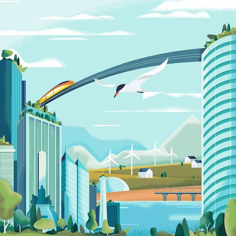 WWF: Plastic Smart Cities on Behance Frankie Magazine, Visual Communication Design, City Cartoon, City Drawing, Illustration Agency, City Illustration, Cartoon Background, Environmental Design, Communication Design