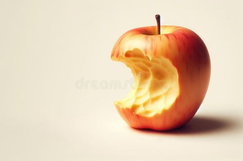 A half-eaten apple on a clean background. Space for text. stock photos Half Eaten Apple, Eaten Apple, Clean Background, Background Space, Space Text, Fruits Images, Contour Drawing, Text Image, Art Project