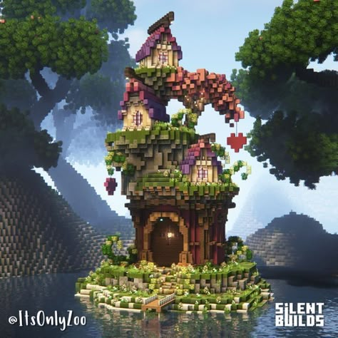 Fantasy Minecraft Starter House, Minecraft Elf Village, Fantasy World Minecraft, Minecraft Fantasy Build Ideas, Minecraft Fantasy Builds Easy, Fantasy Village Minecraft, Cute Minecraft Village Ideas, Minecraft Village Builds, Minecraft Fantasy Village