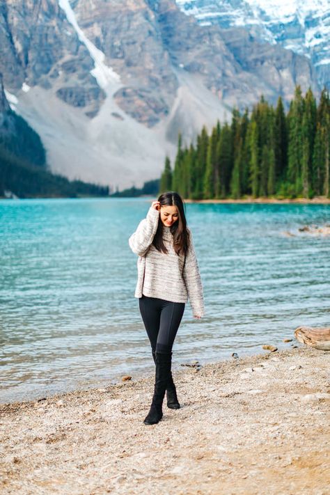 #Banff #Canada #MoraineLake #NationalPark margaret o’leary woven   pullover sweater Banff Poses, Banff Picture Ideas, Photos In Kashmir, Kashmir Photography Ideas In Summer, Hiking Photoshoot, Mountain Photo Ideas, Mountain Photoshoot, Ootd Poses, Banjosa Lake Kashmir