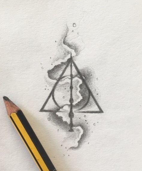 Deathly Hallows tattoo design ✨ Hallows Tattoo, Harry Tattoos, Hp Tattoo, Harry Potter Art Drawings, Harry Potter Deathly Hallows, Theme Tattoo, Harry Potter Tattoos, Harry Potter Tattoo, Neck Tattoos