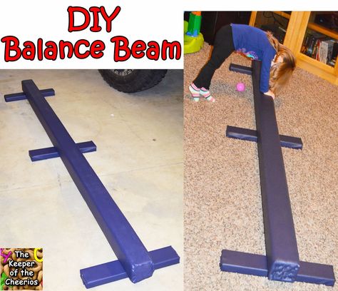 DIY Balance Beam – The Keeper of the Cheerios Diy Gymnastics Equipment, Diy Balance Beam, Indoor Games For Toddlers, Toddler Obstacle Course, Indoor Party Games, Toddler Party Games, Carnival Games For Kids, Kids Obstacle Course, Diy Playground