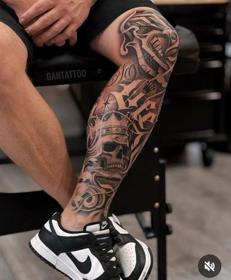 Tibia Tattoo Men, Angel Leg Sleeve Tattoo, Inner Calf Tattoo Men, Front Of Leg Tattoo Men, Bottom Leg Tattoo Men, Men’s Shin Tattoo, Leg Tats For Men, Unique Hand Tattoos, Aztec Tattoos Sleeve