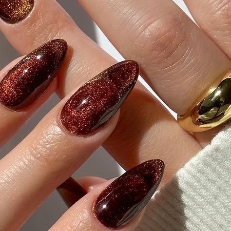 Brown Velvet Nails, Fall Gold Nails, Brown Gold Nails, Velvet Nails, Fall Lookbook, Gel Extensions, Thanksgiving Nails, Jelly Nails, Gold Velvet