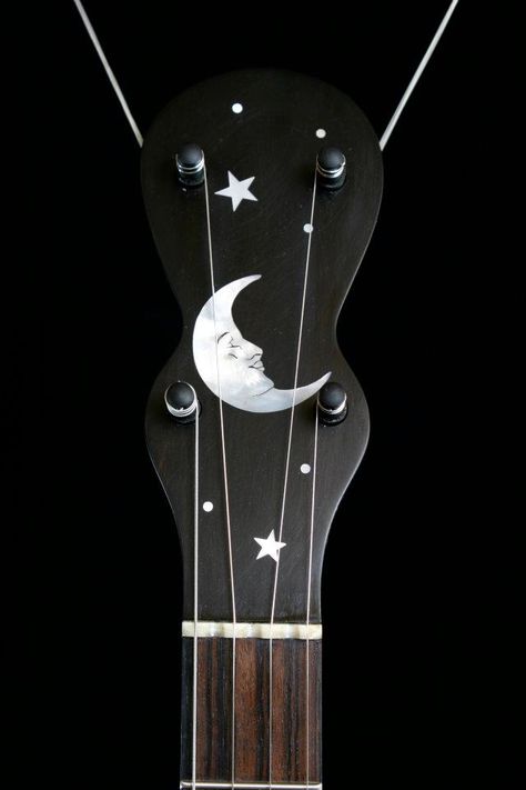 Man in the Moon by Chuck Lee Space Guitar, Moon Guitar, Hand Painted Electric Guitar, Custom Painted Bass Guitar, Hand Painted Acoustic Guitar, Guitar Inlay, Electric Guitar Design, Gear Art, Ukelele