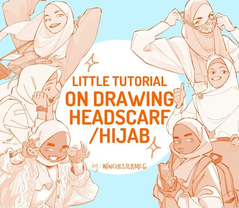 Drawing Hijab Tutorial, Hijab Character Design, How To Draw A Hijab, Hijab Art Drawing, How To Draw Hijab, Hijab Drawing Reference, Hijabi Drawing, Hijabi Illustration, Watercolor Clothes