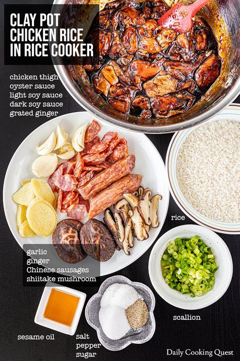 Claypot Chicken Rice In Rice Cooker, Claypot Rice Recipe Chinese, Pot Rice Recipe, Tatung Rice Cooker Recipe, Claypot Rice, Clay Pot Rice Recipe, Clay Pot Chicken, Rice Cooker Chicken And Rice, Rice Cooker Recipes Dinners