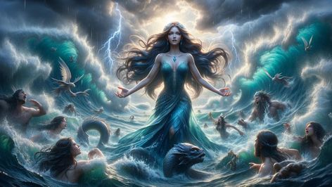 Amphitrite: Greek Goddess Of The Sea And Wife Of Poseidon Amphitrite Goddess Art, Thalassa Goddess, Amphitrite Goddess, Poseidon And Amphitrite, Sea Goddess, Neptune God Of The Sea, Amphritite Goddess Of The Sea, Greek Sea, Greek Decor