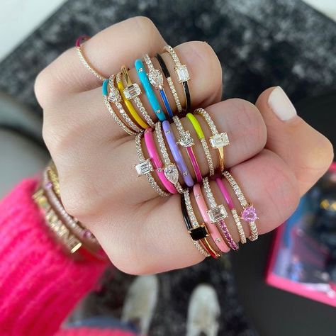 ALEV JEWELRY on Instagram: “Color your Life & your Jewels!💎🌈🤩 Have a great weekend everyone!✨” Tom Y Jerry, Necklace Length Guide, Bracelet Size Chart, Gold Solitaire Ring, Bangles Jewelry Designs, Dope Jewelry, Heart Gemstone, Jewelry Lookbook, Enamel Ring