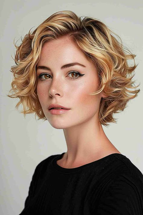 On Trend Hairstyles, Short Haircuts Thinning Hair, Hairstyles When Growing Out Hair, Short Curly Hair Chin Length, 2b Wavy Hair Haircuts Short, Short Length Curly Hair With Layers, Short Wavy Haircuts Blonde, Shaggy Bob For Fine Wavy Hair, Short Curly Hairstyles Fine Hair