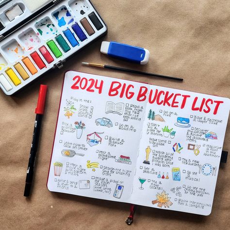 In And Out 2024 List, Bucket List Diy Journals, Diy Bucket List Journal, Bucketlist Journal Page, Bucket List For The Year, Journaling Bucket List, 2024 Ins And Outs List Journal, Bujo End Of Year Review, Bucket List Scrapbook Ideas