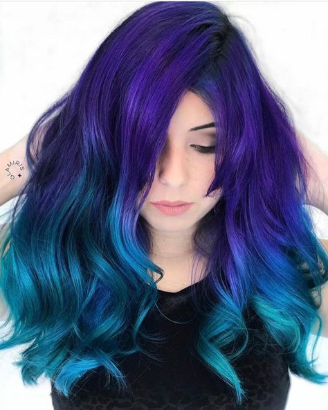 Turquoise Hair Ombre, Blue And Purple Hair, Mermaid Hair Color, Blue Ombre Hair, Aqua Hair, Teal Hair, Turquoise Hair, Bright Hair Colors, Hair Color Purple