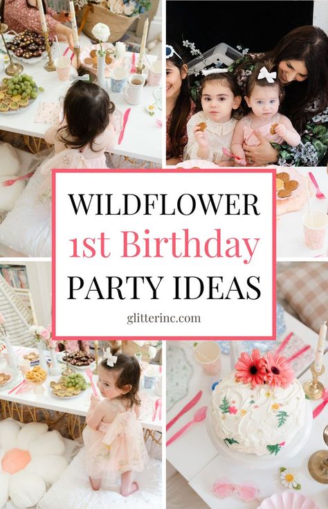 Discover 1st birthday party ideas for a summer wildflower birthday party. Perfect for indoor and outdoor settings, this theme features beautiful DIY decorations and favors. Ideal for a small gathering for kids, make this special birthday memorable with lovely flower party touches. Wildflower Theme Party, Birthday Brunch At Home, 1st Birthday Brunch, Wildflower Party Theme, Wildflower 1st Birthday, Wildflower Cake, 1st Birthday Party Ideas, Wildflower Birthday Party, Simple First Birthday