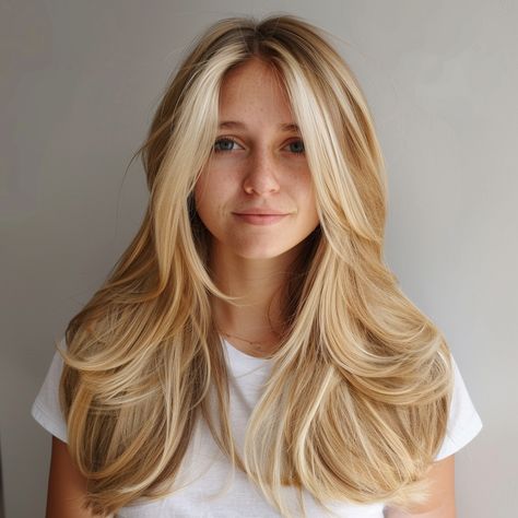 trendy-long-layered-haircuts Long Layer Blonde Haircut, Long Soft Layered Haircuts, Blonde Long Layered Haircuts, Long Sweeping Layers, Graduated Layers Long Hair, Chunky Front Layers, Teen Girl Long Haircut, Long Layers With Face Framing Pieces Blonde, Stylish Long Haircut For Women