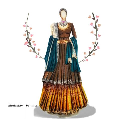 Saree Styles Illustration, Anarkali Fashion Illustration, Anarkali Sketch, Anarkali Illustration, Message Ringtone, Khaka Designs, Bride Fashion Illustration, Royalty Dress, Fashion Illustration Poses