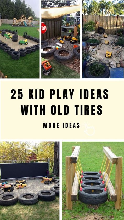 Elevate the fun of play with innovative kid play concepts featuring old tires! Discover exciting tire swing designs, adventurous obstacle courses, and engaging balance beams that encourage physical activity and spark creativity. Transform your backyard into a dynamic playground by repurposing old tires. Let your kids unleash their imagination and enjoy endless hours of outdoor entertainment with these unique play ideas! Tire Outdoor Play, Tire Jungle Gym, Playground Seating Ideas, Outdoor School Playground Ideas, Outdoor Toys To Make, Kindergarten Backyard Ideas, Cheap Outdoor Play Areas, Backyard Tire Ideas For Kids, Diy Tires Ideas