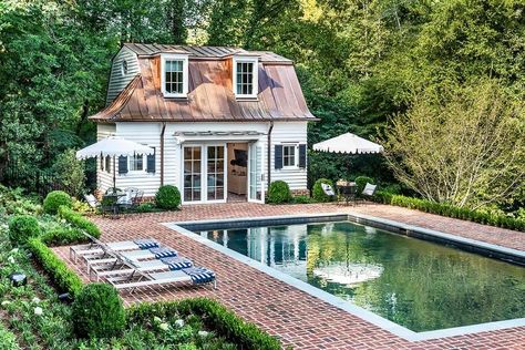 Pool House Designs, Garden Pavilion, Copper Roof, Atlanta Homes, Georgian Homes, White Cottage, Pool Time, Dream Backyard, Pool Landscaping