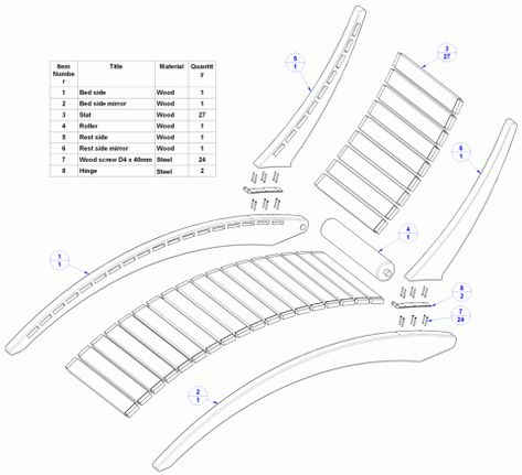 Folding sun lounger plan - Parts list Understair Storage, Garden Loungers, Adirondack Chair Plans, Wood Table Diy, Cnc Furniture, Pool Chairs, Diy Outdoor Furniture Plans, Outdoor Furniture Decor, Diy Wooden Projects