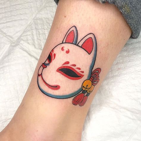 Japanese Kitsune Mask Tattoo, Kitsune Mask Tattoo, Japanese Flash, Japanese Kitsune Mask, Japanese Kitsune, Small Meaningful Tattoos For Women, Japanese Tattoo Symbols, Kitsune Mask, Meaningful Tattoos For Women