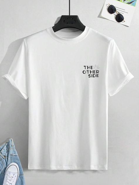 Casual White T-shirt With Graphic Design, White Casual T-shirt With Graphic Design, White Short Sleeve T-shirt With Text Print, Modern White T-shirt With Text Print, White Short Sleeve T-shirt With Logo, Summer Knit Tops, Male Figure, Summer Knitting, Mens Graphic Tee