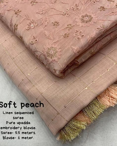 New Arrivals Price - 1700 (Free Shipping) Fabric - Premium Soft Linen Saree With Beautiful Woven Chex And Attractive Woven Sequence All-over The Saree With Elegant Tussels On Pallu Blouse- Pure Uppada Silk With embroidery work And chikkenkari Style look. Available in 6 Colours We Always Trust In Quality 😍 For Any Order Or Enquiry Whatsapp/Call +91-7043194774 Self Embroidery, Sarees With Price, Sequence Saree, Linen Saree, Blouse Hand Designs, Elegant Saree, Girly Shoes, Saree Look, Satin Maxi Dress