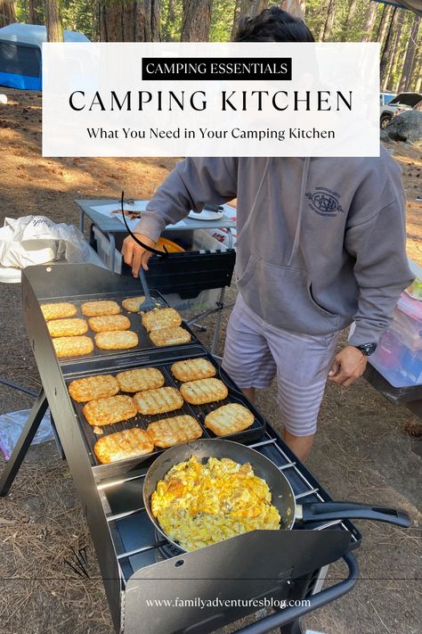 Head out for your next camping trip confident that you have everything you need with this list of camping kitchen must-haves. Kitchen Camping List, Tent Camping Kitchen Setup, Camp Chef Kitchen Set Up, Packing For Camping, Camping Kitchen Set Up, Camping Pots And Pans, Camping Cookware Walmart, Camping Kitchen, Kitchen Set Up