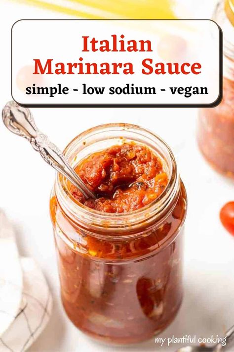 Hearty Vegan Marinara Sauce (Low Sodium) Low Sodium Tomato Sauce, Plant Based Low Sodium Recipes, Vegan Low Sodium Recipes, Low Sodium Marinara Sauce, Vegan Marinara Sauce, Low Sodium Pasta Sauce, Heart Healthy Recipes Low Sodium, Salt Recipes, Marinara Recipe