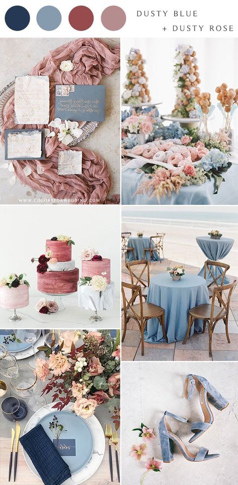 Dusty Rose Wedding Colors, Wedding Color Schemes Blue, Rose Wedding Theme, Wedding Theme Color Schemes, Dusty Pink Weddings, Wedding Color Combinations, Pink Wedding Colors, Wedding Color Pallet, Wedding Color Ideas