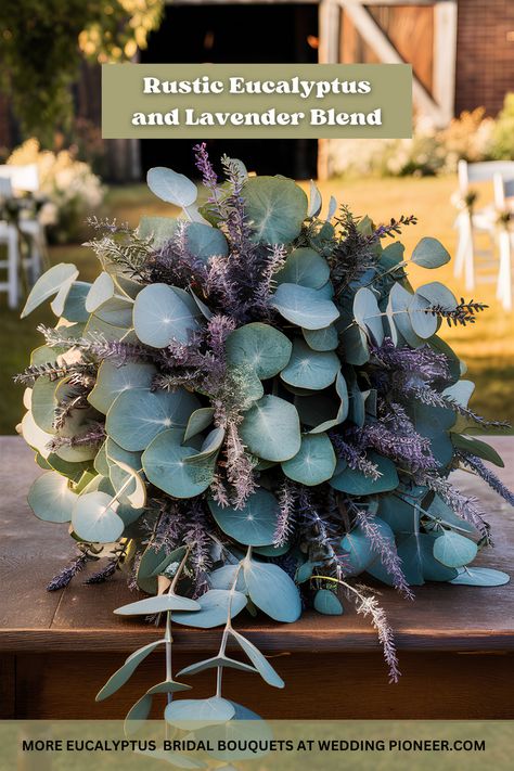 Rustic Wedding Bouquet with Eucalyptus & Lavender Wedding Bouquet Lavender Eucalyptus, Lavender And Eucalyptus Bouquet, Lavender Eucalyptus Bouquet, Wedding Bouquets Eucalyptus, Wedding Bouquet With Eucalyptus, Bouquets Eucalyptus, Bouquet With Eucalyptus, Wedding Foliage, Bridal Bouquet Ideas