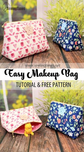 DIY Easy Makeup Bag | Cosmetic Pouch Sewing Pattern & Tutorial [sewingtimes] Sew A Toiletry Bag, Toilet Bag Pattern, Sewing Makeup Bag, Makeup Bag Tutorials, Makeup Bag Pattern, Toiletry Bag Pattern, Pochette Diy, Cosmetic Bag Pattern, Diy Makeup Bag