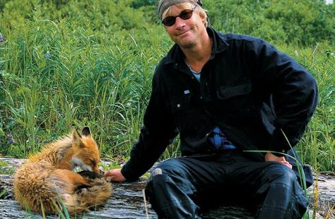 timothy treadwell, aka "grizzly man", with his pet fox. Timothy Treadwell, Grizzly Man, Werner Herzog, Ann Sheridan, Alex Winter, Ang Lee, Anita Ekberg, Anjelica Huston, Behind Closed Doors