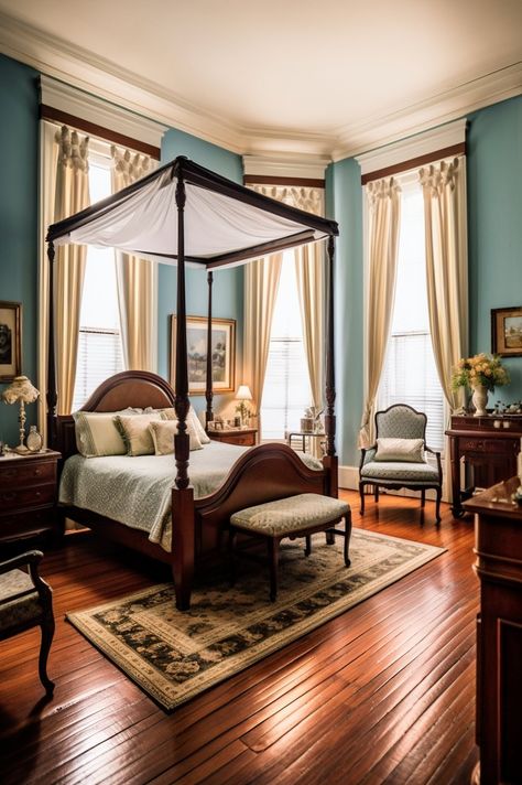 Minimal Victorian Bedroom, Large Victorian Bedroom, Victorian Era Bedroom, Old Style Bedroom, Victorian Bedroom Vintage, Victorian House Bedroom, Victorian Bedroom Ideas, Upscale Bedroom, Victorian Inspired Bedroom