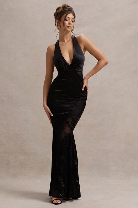 New In Dresses Women's Midi, Mini & Maxi Dresses – Club L London - USA Plunge Neck Maxi Dress, Plunging Neck Dress, Fishtail Maxi Dress, Maxi Bodycon Dress, Club L London, Dark Dress, Black Dress Prom, Black Tie Gala, Casual Day Dresses