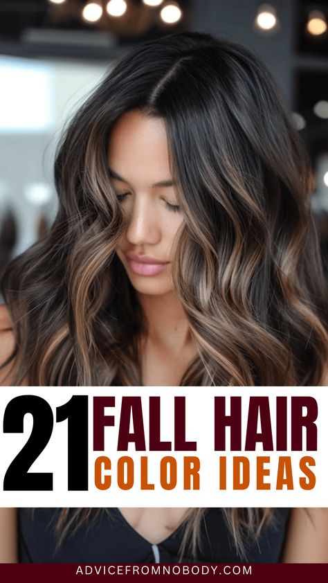 The Trendiest Fall Hair Color Ideas to Spice Up Your Look This Season - Advice From Nobody Fall Leaf Hair Color, Short Hair Fall Color Ideas, At Home Hair Color Ideas, Shoulder Length Fall Hair Color, Fall And Winter Hair Color Ideas, Autumn Brunette Hair, Fall Hair Color Trends For Brunettes, Fall Brunette Hair Color Balayage, Warm Hair Color Ideas