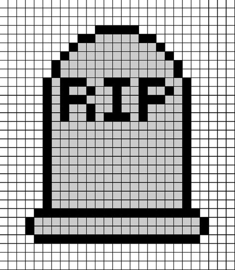 A pixel art template of a light grey, cartoon grave-stone. Pixel Art Ideas Halloween, Pixel Halloween Art, Scream Pixel Art, Witch Pixel Art, Spooky Pixel Art, Goth Pixel Art, Horror Pixel Art, Cartoon Pixel Art, Pixel Art Black