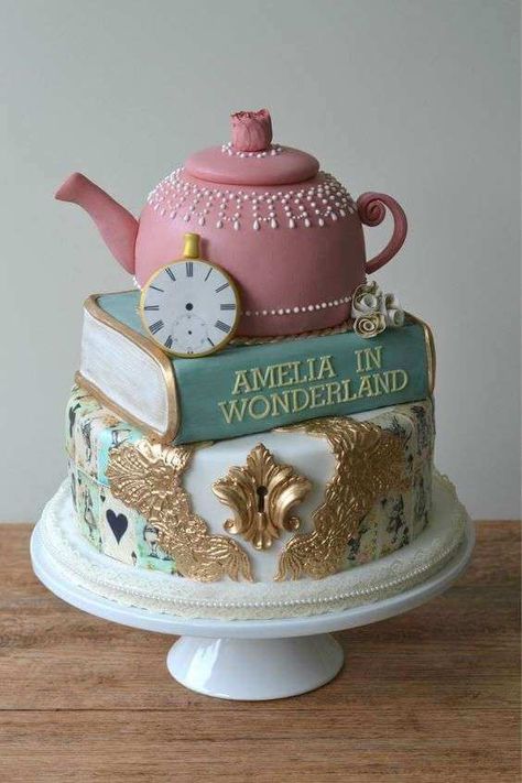 Alice In Wonderland Wedding Cake, Wonderland Wedding Cake, Mad Hatter Cake, Alice In Wonderland Cakes, Alice In Wonderland Wedding, Alice In Wonderland Birthday, Disney Cakes, Love Cake, Fancy Cakes