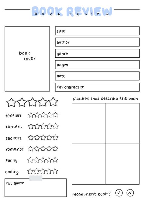 Simple Book Review Template, Tbr List Template, Book Review Journal Ideas, Book Journal Template, Book Journal Pages, School Reminders, Reading Journal Template, Organized School, Reading Journal Printable